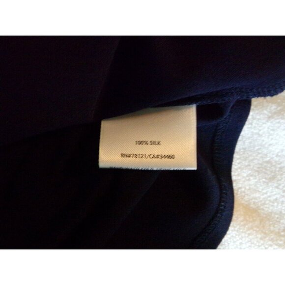 EILEEN FISHER Top Women XS Dark Blue 100% Silk Scoop‎ V-Neck 3/4 Sleeve - Picture 7 of 8